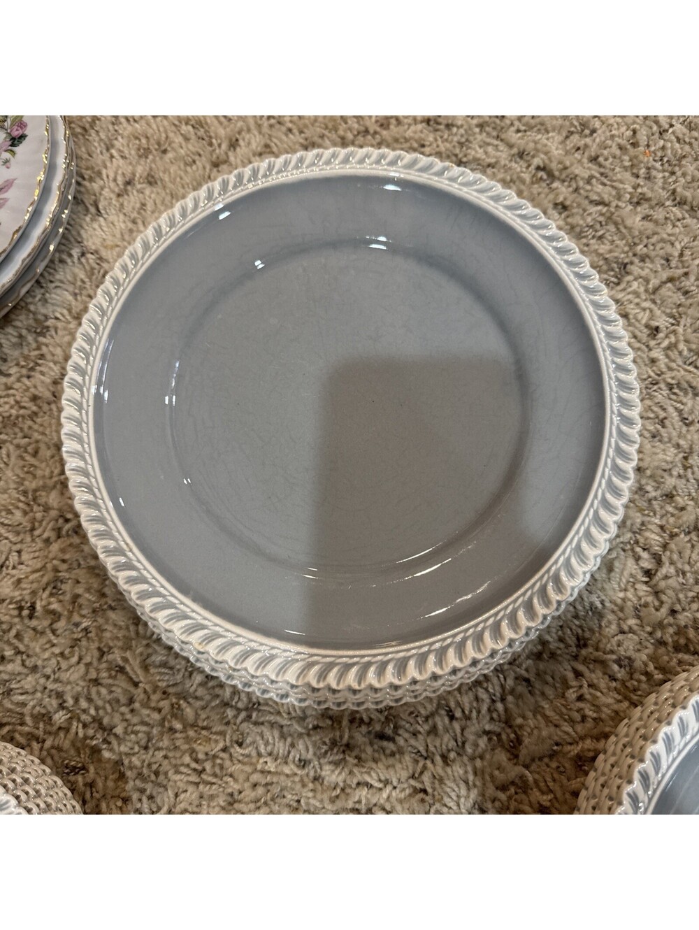 Set of 5 Vintage Harkerware Corinthian Dinner Plates Chesterton Gray